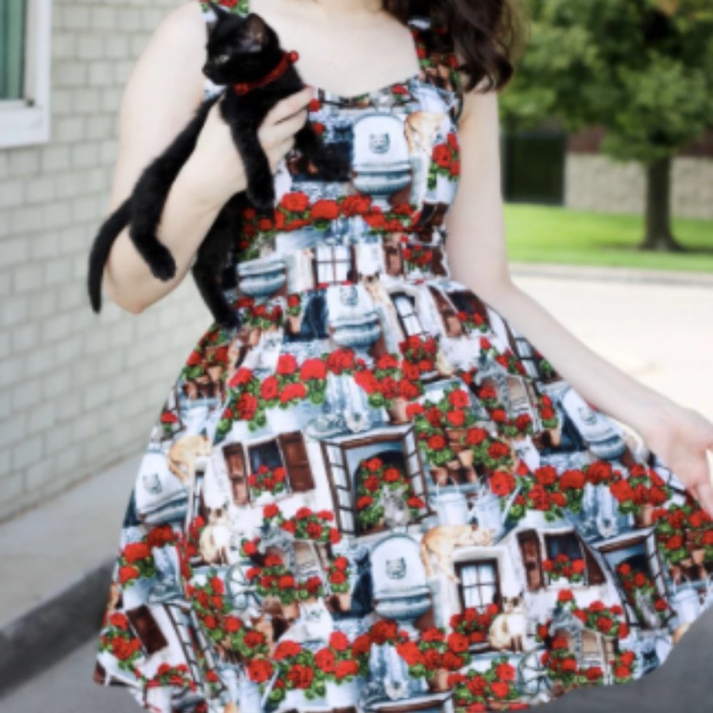 Cats & Flower Pots Dress by Retrolicious, L